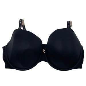 Cacique Lightly Lined T-Shirt Bra Size 44G Black Tan Logo Straps Underwire